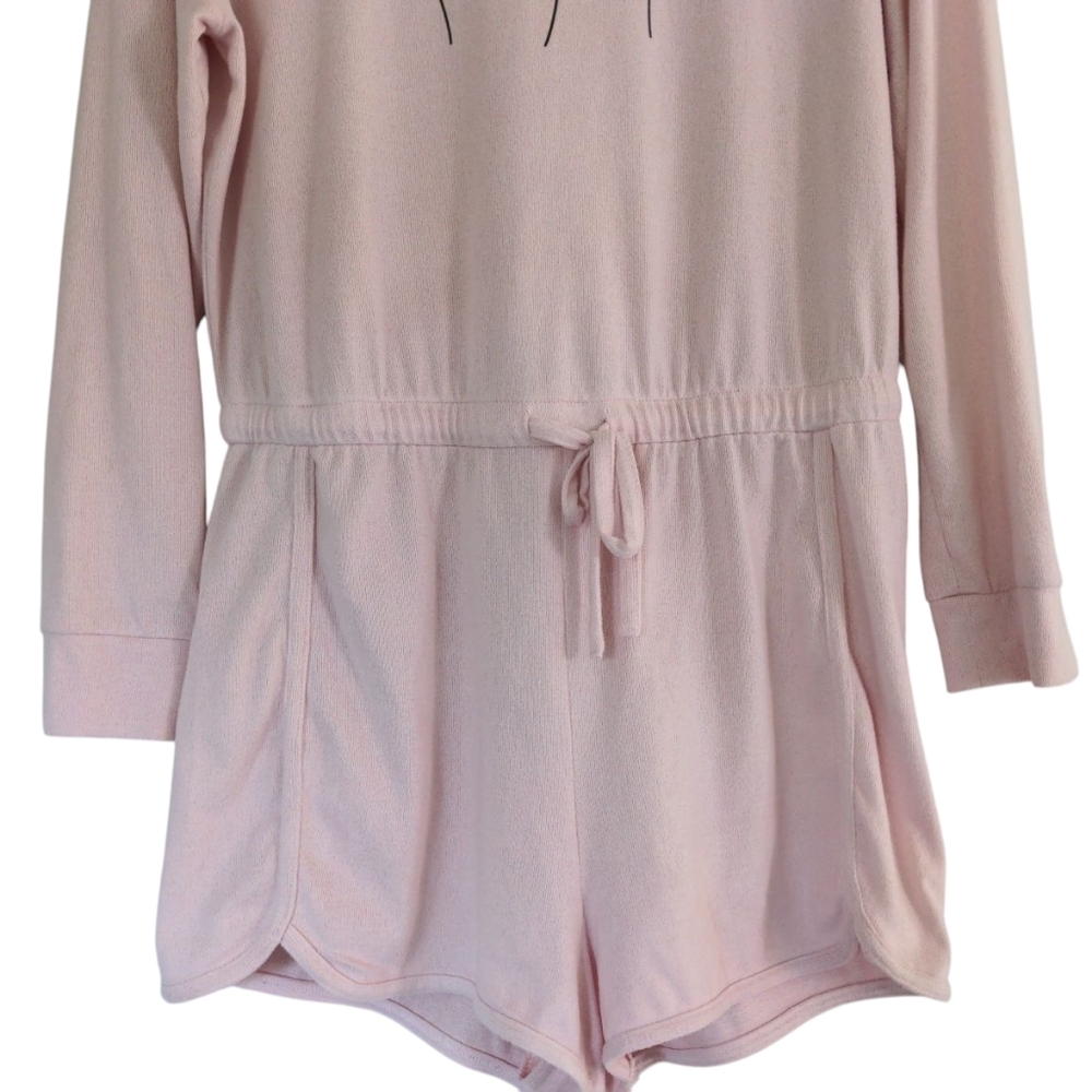La Vie En Rose Pajama Romper Pink SZ Medium Long Sleeve Jumper Soft Shorts Logo - Picture 4 of 11